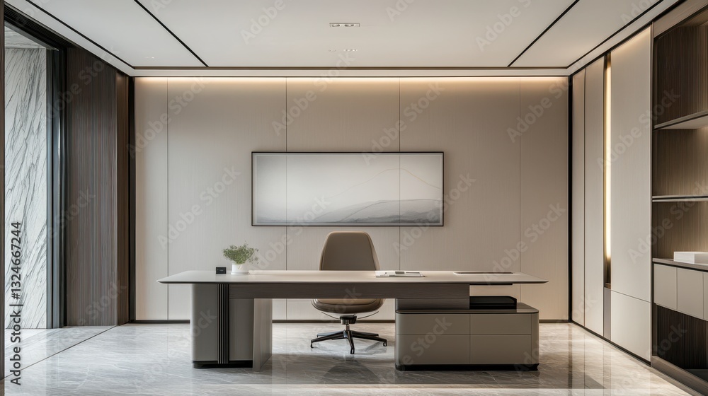 A modern office space showcasing minimalistic executive desk design A modern office space showcasing minimalistic executive desk design