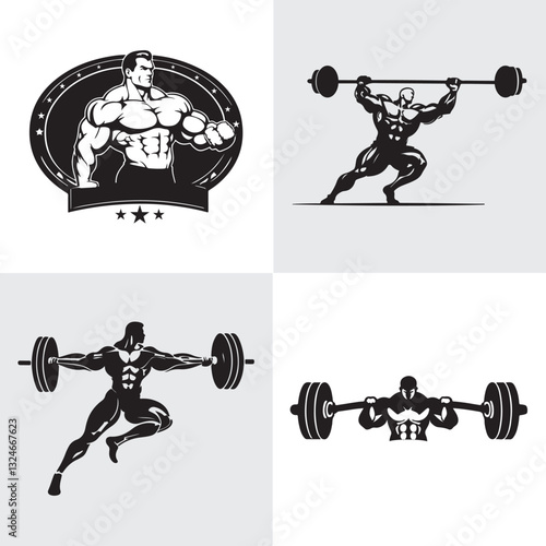 Bodybuilding and Weightlifting Icons Set