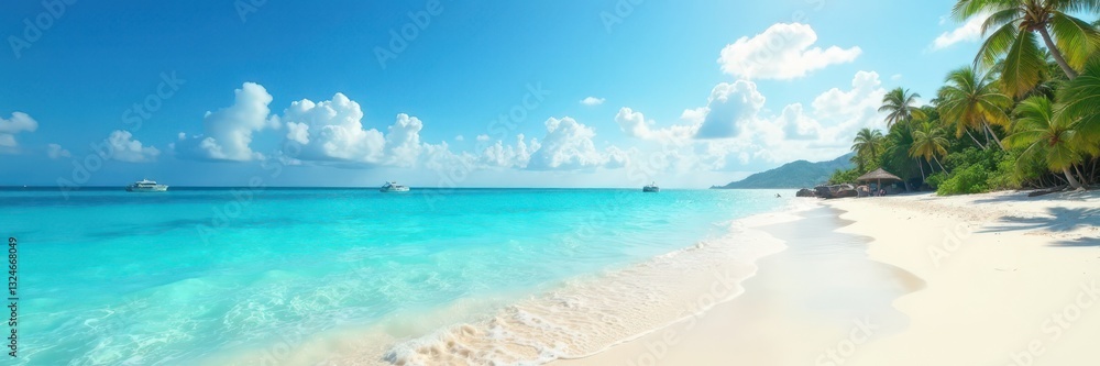 Azure waters meet white sand under vibrant sun , sand, summer Azure waters meet white sand under vibrant sun , sand, summer