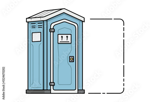 Portable Toilet vectors, A vector illustration of portable restrooms set against a white background. The design features a blue, movable chemical toilet labeled as a unisex public WC, complete.