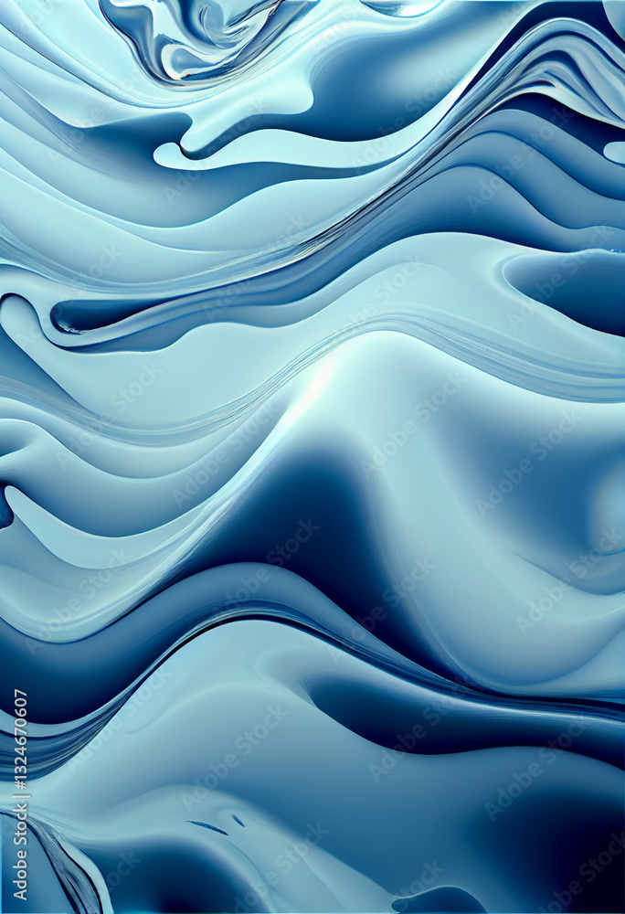 Fototapeta premium Abstrakcyjna ilustracja fal oceanicznych – dynamiczne wzory wodne, płynne linie w odcieniach błękitu, artystyczna kompozycja inspirowana morzem, estetyczne fale, nowoczesna sztuka cyfrowa, spokojna i 