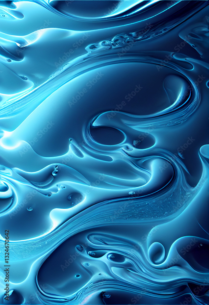 Fototapeta premium Abstrakcyjna ilustracja fal oceanicznych – dynamiczne wzory wodne, płynne linie w odcieniach błękitu, artystyczna kompozycja inspirowana morzem, estetyczne fale, nowoczesna sztuka cyfrowa, spokojna i 