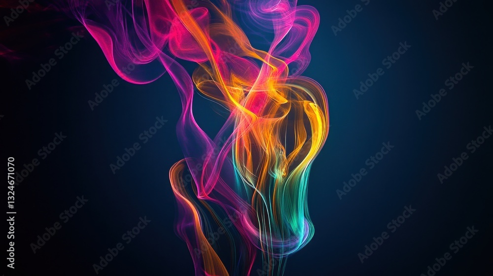 Obraz premium Abstract Colorful Smoke Swirls Against Dark Blue Background Art Design
