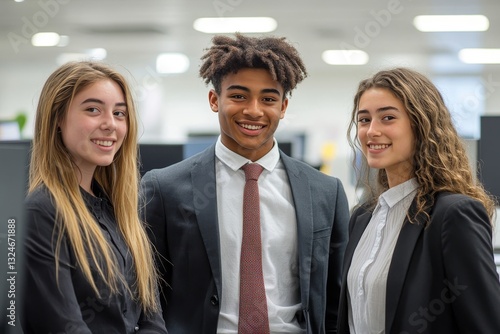 three young people standing together smiling.
