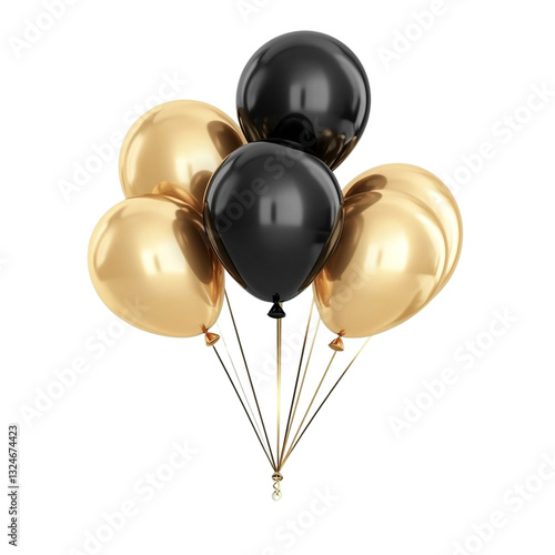 Elegant black and gold balloons floating joyfully