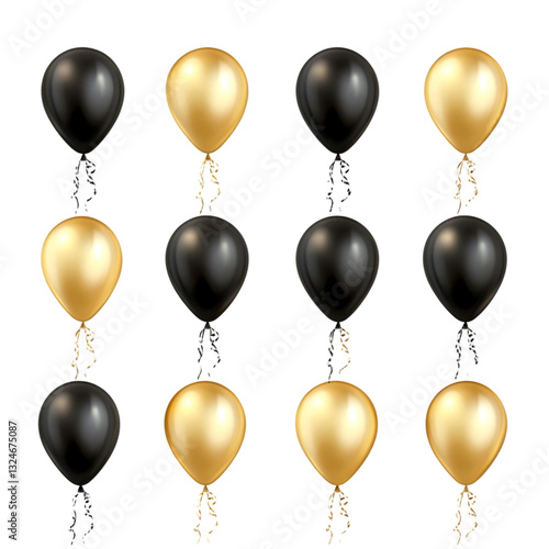 Elegant black and gold balloons floating joyfully celebrating a special occasion
