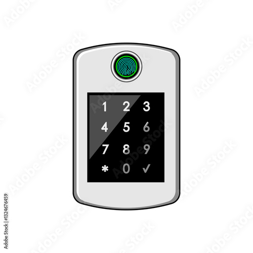 entry fingerprint door lock cartoon vector illustration