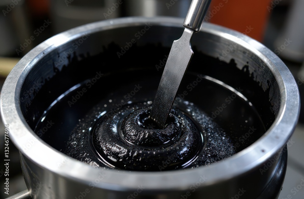 mixing a sample of polymer modified bitumen with SBS and rubber crumb to test the wear resistance of the material in road pavement mixing a sample of polymer modified bitumen with SBS and rubber crumb to test the wear resistance of the material in road pavement
