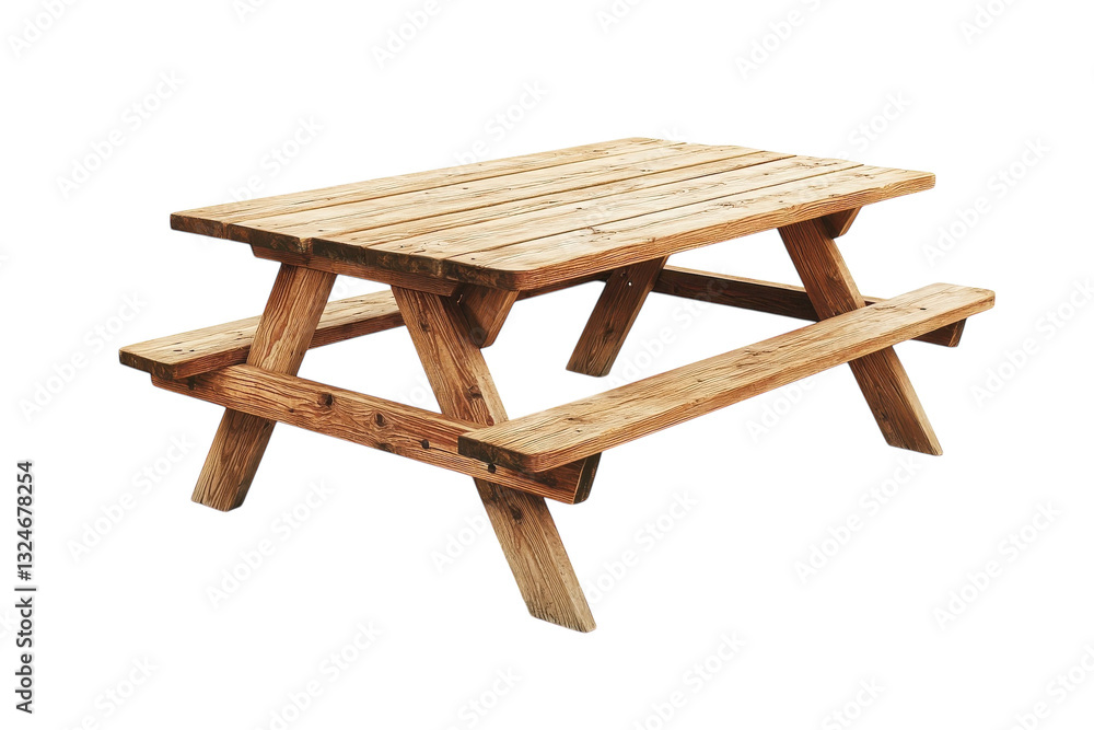 Wooden picnic table beautifully designed for outdoor gatherings in serene garden space isolated on transparent background