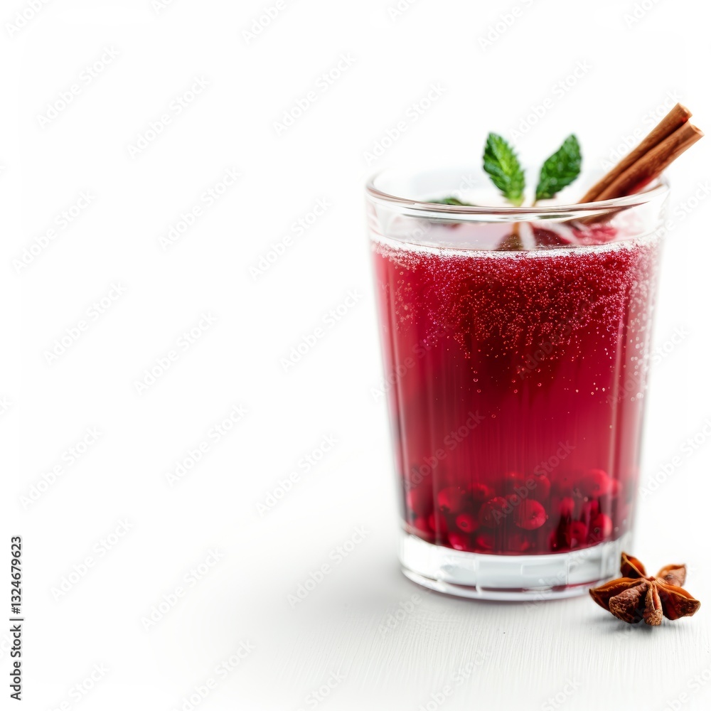 A Glass of Red Juice with Cinnamon Stick and Star Anise A Glass of Red Juice with Cinnamon Stick and Star Anise
