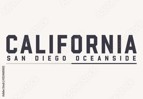 California summer typography tee design, Beach graphic print design for t shirt sticker, background and other uses. Miami beach college varsity font typography print for tee. Beach vector print design