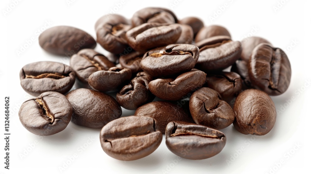 A Photorealistic Image of Coffee Beans on a White Background with Clean Lines A Photorealistic Image of Coffee Beans on a White Background with Clean Lines