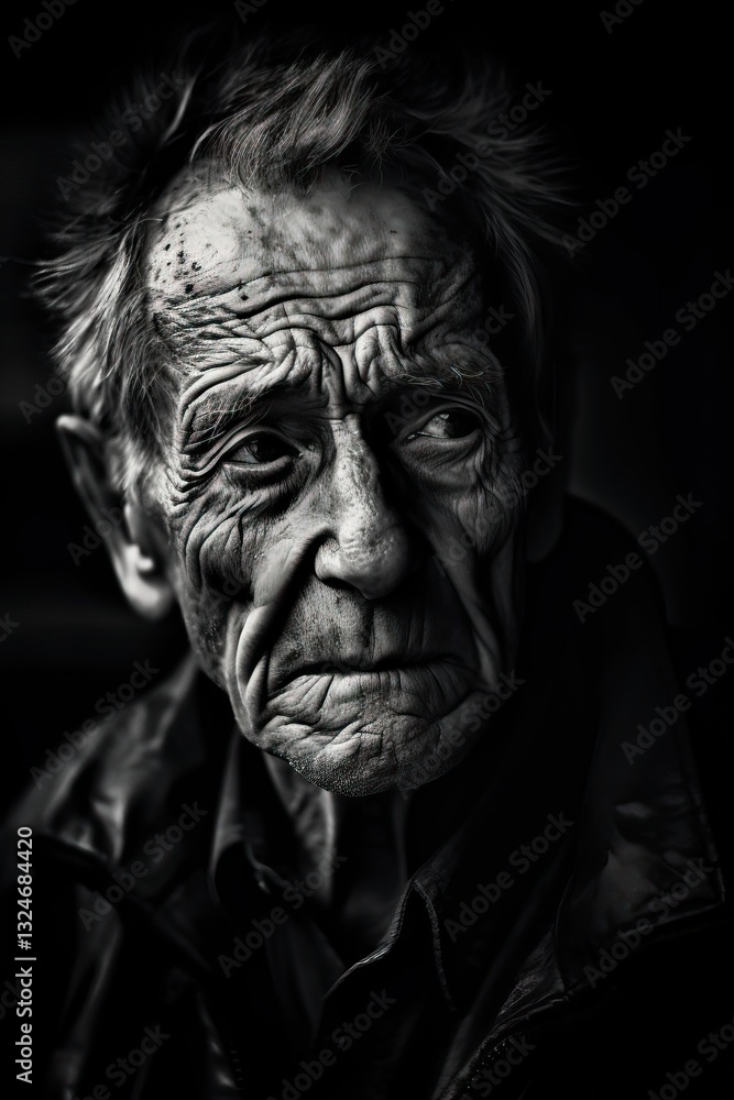 A Portrait of a Man with Wrinkled Skin and Spiky Hair A Portrait of a Man with Wrinkled Skin and Spiky Hair