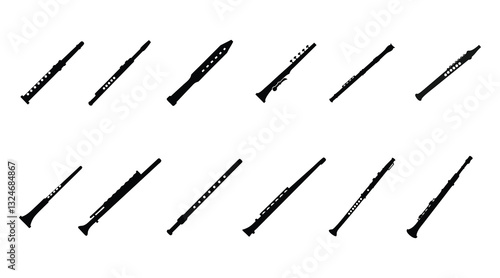 Woodwind Instrument Silhouette Set – Flute, Clarinet, Recorder Icons
