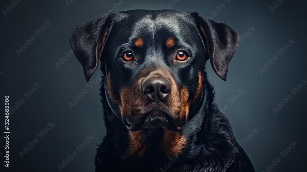 A Realistic Portrait of a Rottweiler Dog