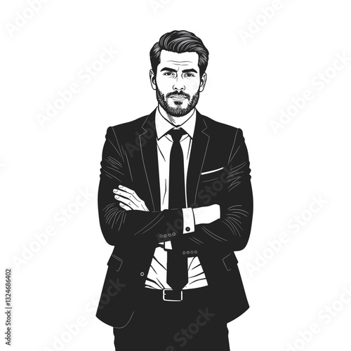 Businessman illustration standing confidently with arms crossed, professionalism