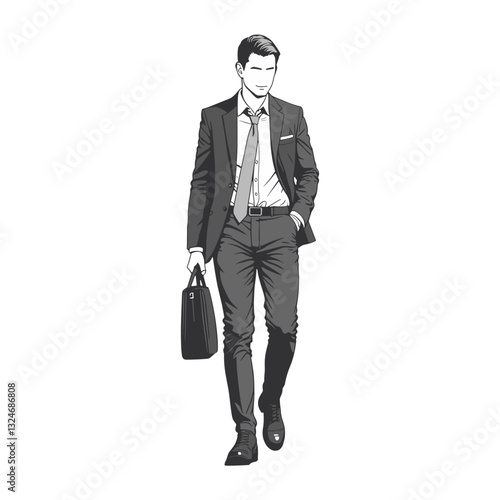 Businessman walking with determination holding briefcase, professional growth