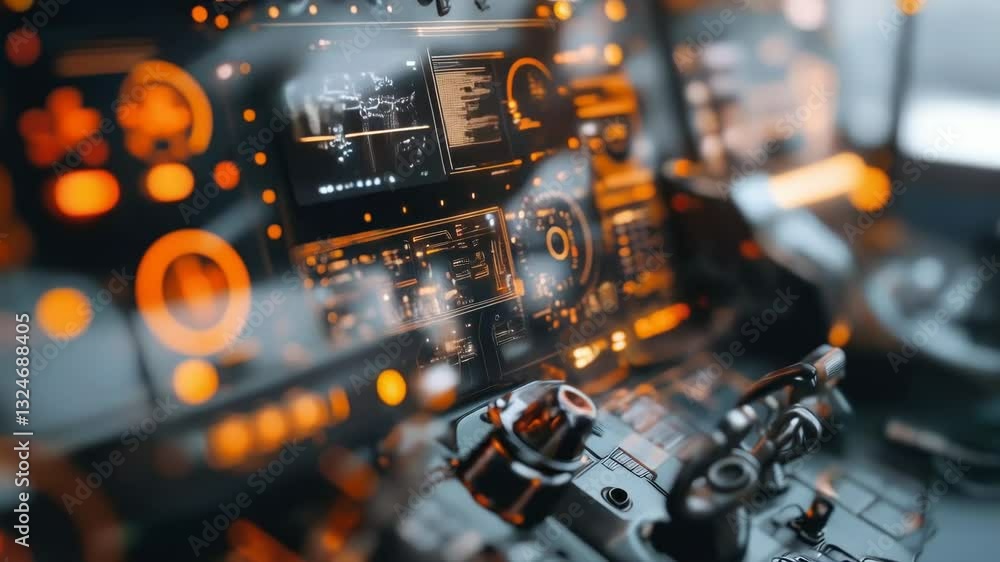 Futuristic Cockpit Interface: A Glimmering Orange and Black Control Panel Futuristic Cockpit Interface: A Glimmering Orange and Black Control Panel