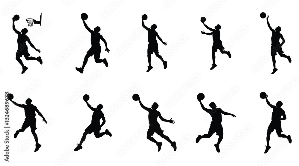 Fototapeta premium Discover Dynamic Basketball Silhouettes: Energizing Action and Athleticism Captured in Art