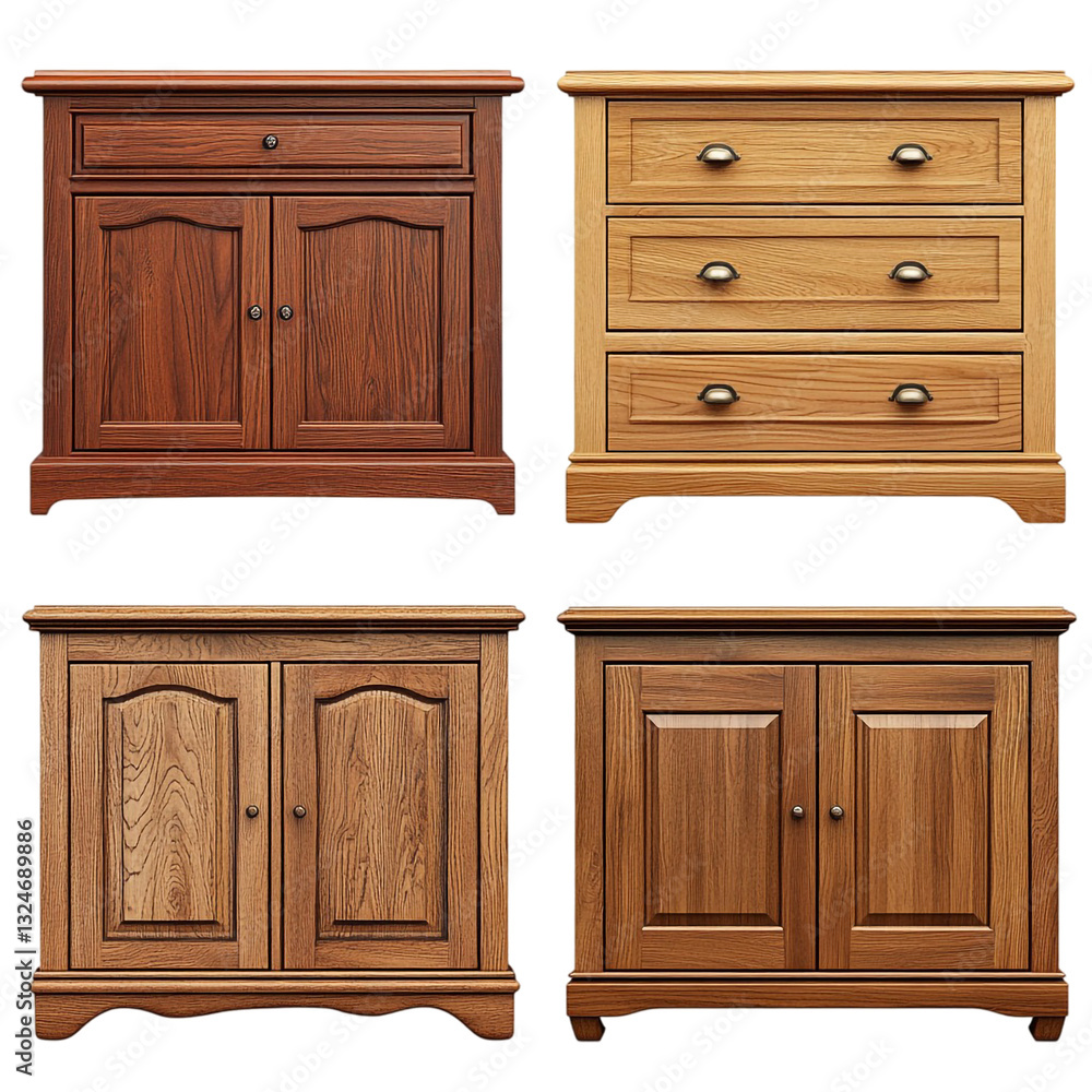 Fototapeta premium Elegant wooden cabinets and drawers for home decor a beautiful collection