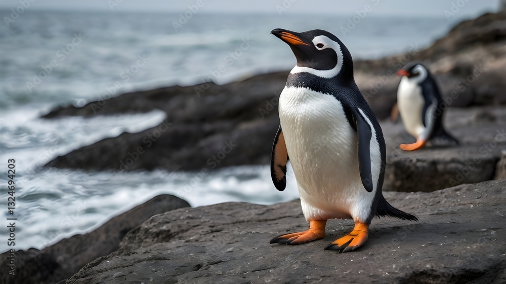 Naklejka premium penguin on the rocks