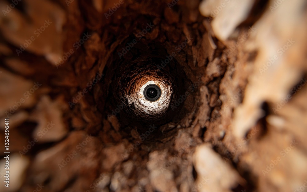 Obraz premium Intriguing Circular Object Within a Dark Tree Trunk Cavity