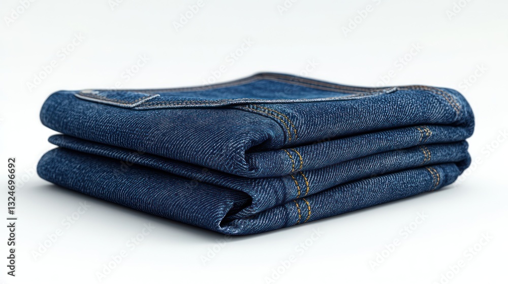 Classic blue jeans neatly folded, isolated on white background Classic blue jeans neatly folded, isolated on white background