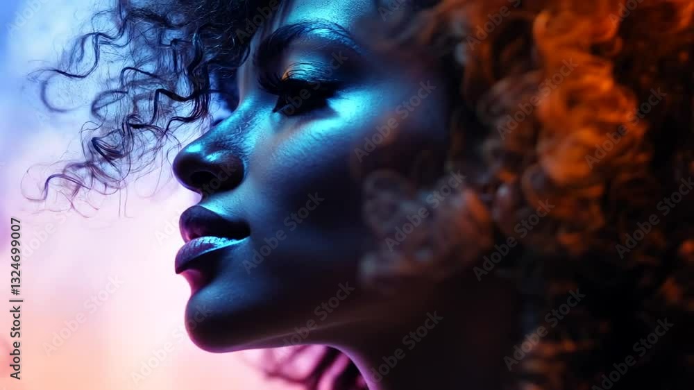 Portrait of a woman with vibrant skin and ethereal smoke adding a dreamy quality Portrait of a woman with vibrant skin and ethereal smoke adding a dreamy quality