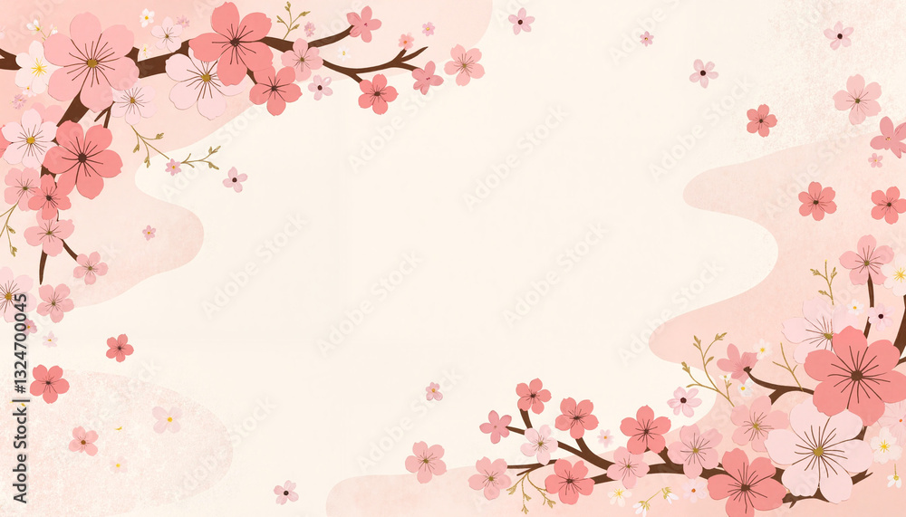 Fototapeta premium Delicate cherry blossom invitation design, soft pastel elegance