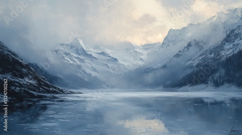 Wallpaper Mural The snowy mountains and frozen lake beneath a cloudy sky Torontodigital.ca