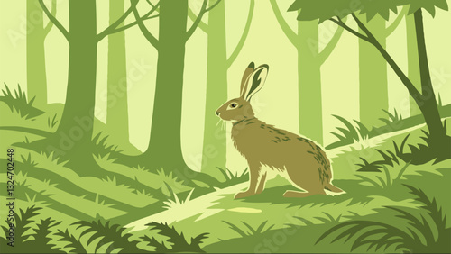 Wallpaper Mural illustration of hare in forest Torontodigital.ca