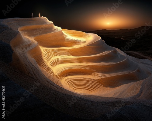 Explore the majestic beauty of nature with these stunning images showcasing dramatic sandstone cliffs with flowing, wavy textures, illuminated by golden-hour lighting Witness the warm, radiant glow