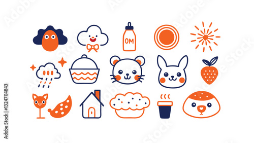 Cute Baby Icons Animals, Food, Weather, and More