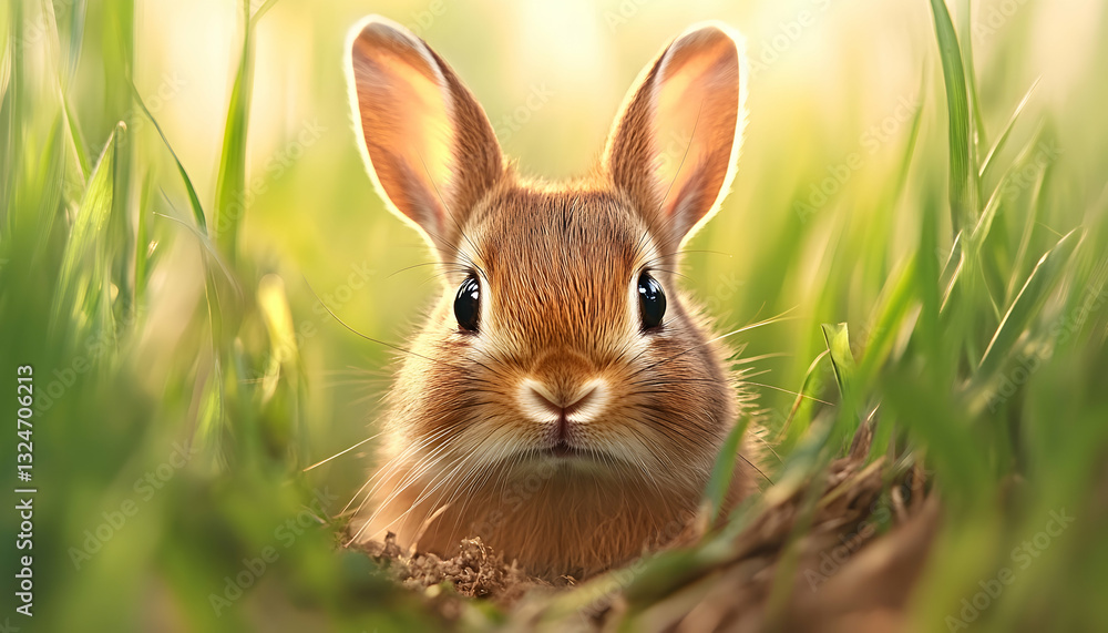 Fototapeta premium Cute bunny in grassy meadow