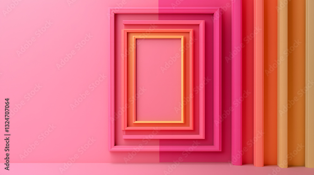 Colorful Framed Art Display on a Pink Background for Modern Interior Design Inspiration Colorful Framed Art Display on a Pink Background for Modern Interior Design Inspiration