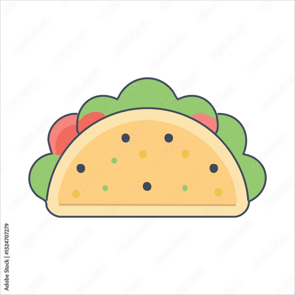 Cartoon taco with fillings and lettuce Cartoon taco with fillings and lettuce