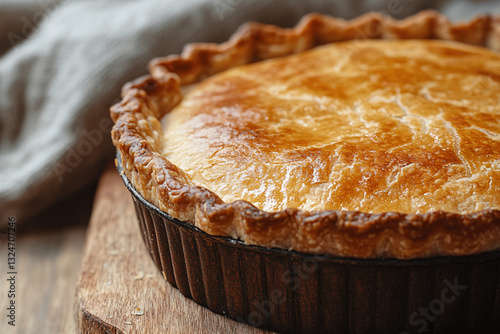 Golden-brown shortcrust pastry with delicate flaky texture photo