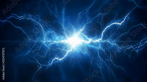 Vivid Blue Electrical Energy Discharge With Bright White Core on a Dark Background
