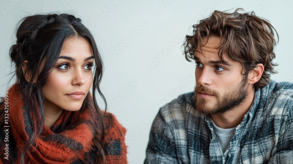 A couple in a thoughtful pose, captured during a quiet moment, illustrating emotions of contemplation and connection, ideal for themes around introspection and relationships. A couple in a thoughtful pose, captured during a quiet moment, illustrating emotions of contemplation and connection, ideal for themes around introspection and relationships.