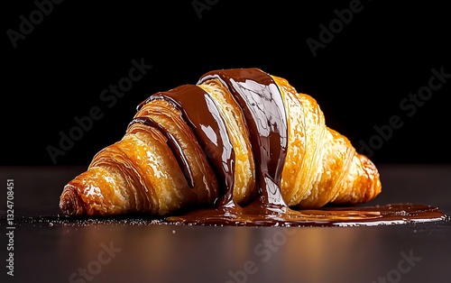 Chocolate Drizzled Croissant Delicious Pastry Dessert Food Photography