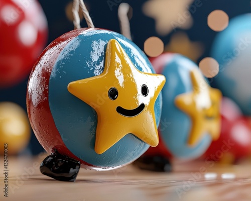 Festive Holiday Ornament, showcasing a bright and cheerful star on a sphere This design features minimalist elements and a focus on abstract shapes Perfect for Christmas and New Year decorations, its