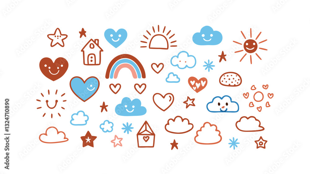 Cute Hand Drawn Icons Hearts, Stars, Clouds, Sun, Rainbow Cute Hand Drawn Icons Hearts, Stars, Clouds, Sun, Rainbow