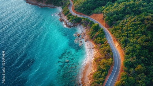 Aerial Topdown View of Beach and Highway in Wangetti Queensland Australia