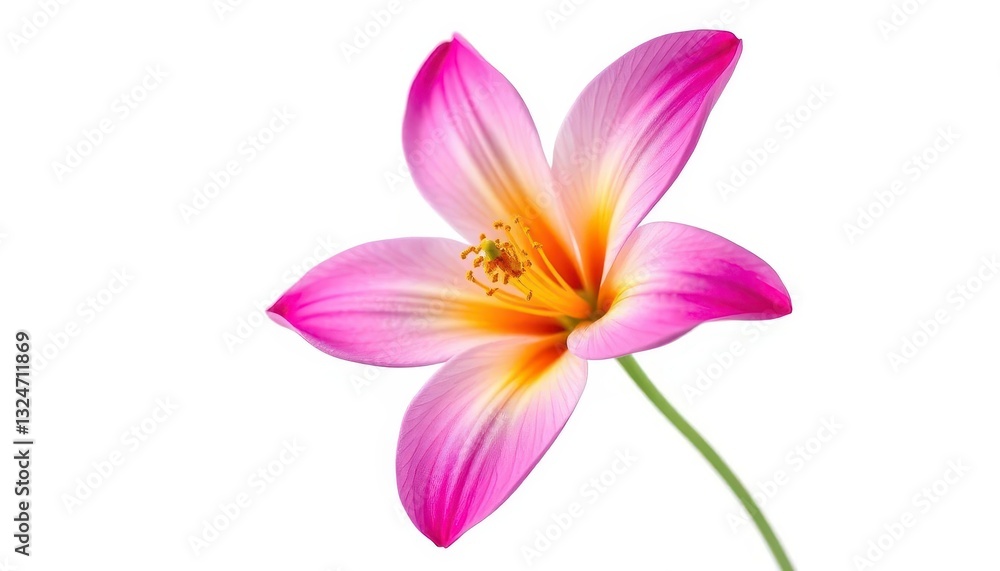 A single vibrant bloom, petals unfurled, isolated on pure white, crisp, delicate A single vibrant bloom, petals unfurled, isolated on pure white, crisp, delicate