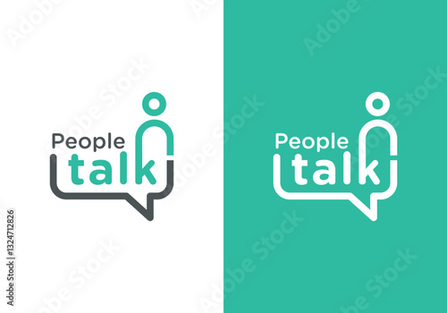 chat logo design, combination of people talking chat bubble icon vector logo modern and simple wordmark