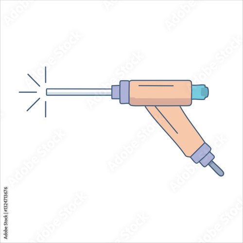 Handheld tool with a long, thin nozzle emitting a beam of light
