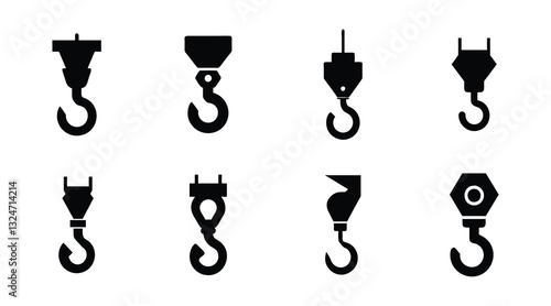 Crane Hook Silhouette Icons | Construction, Industrial, Heavy Equipment