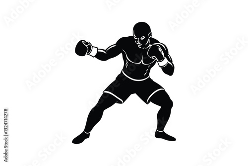 Silhouette of a Boxer silhouette in defensive stance vector art illustration.eps