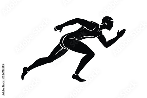 Silhouette of a Runner in sprinting pose vector art illustration.eps