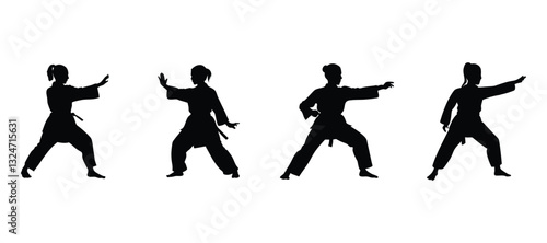 Karate Silhouette Poses: Martial Arts Stances and Training Positions